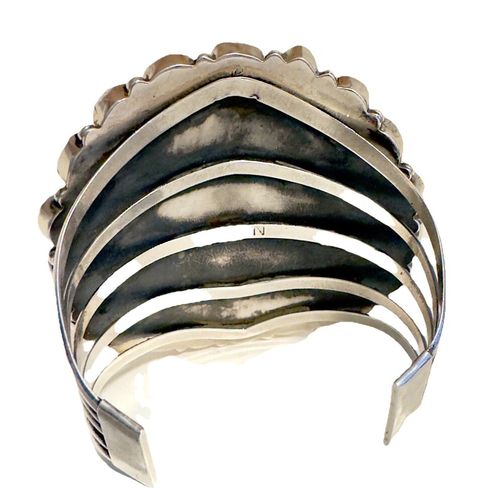 Signed Huge Navajo Sterling Silver Turquoise Cluster Bracelet 152 Grams Museum - Picture 6 of 14